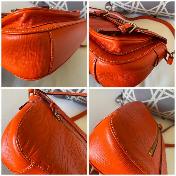 Dooney Bourke Orange Retro Embossed Safari Crossbody Messenger Bag HTF Pristine - Picture 11 of 11